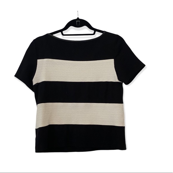 Express Black & White Stripe Crew Neck Short Sleeve Faux Leather Dress Top Small - Picture 2 of 4